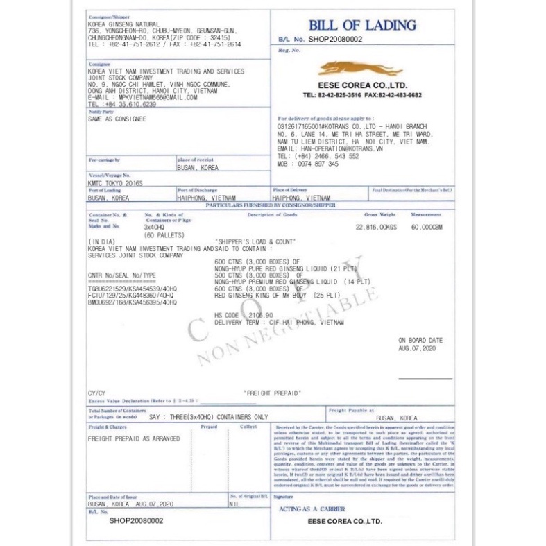 [Hàng mới về] Nước Đông Trùng Hạ Thảo Hộp Đỏ 20 ống, trumsihanghanquoc [ Hàng Mới Về ]