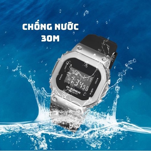 Đồng Hồ Điện Tử Nam Thể Thao D-ZINER DZ8300 Mặt Vuông Viền Thép Không Gỉ Dây Cao Su C