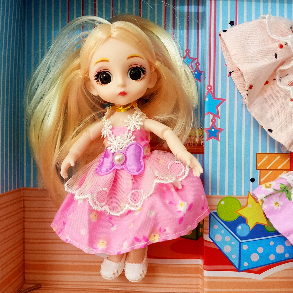 Búp Bê Barbie Xinh Xắn Cao 17cm Kèm 3 Váy Phụ Kiện