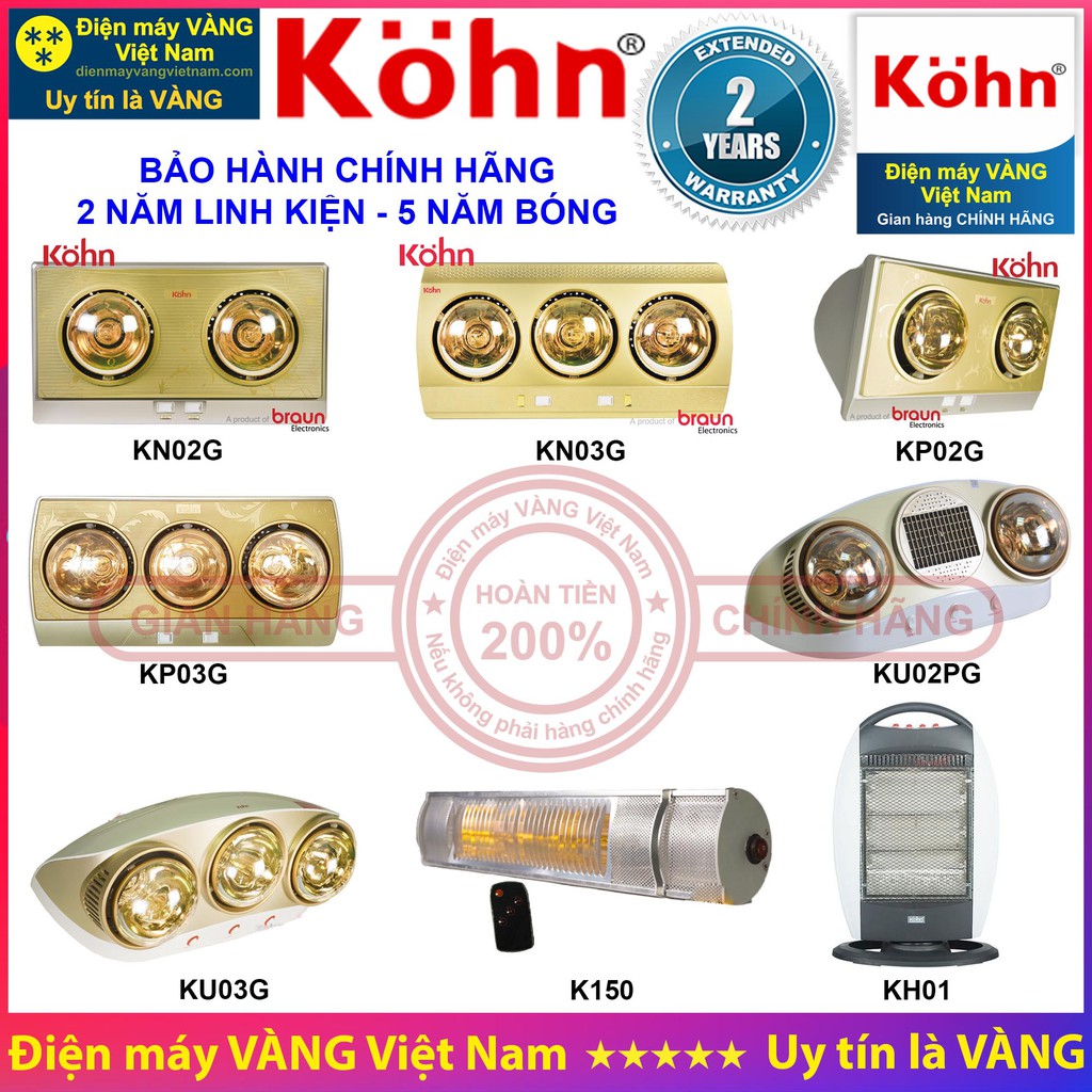 Đèn sưởi nhà tắm Kohn KN02G KN03G KP02G KP03G KU02PG KU03G K150 KH01 - Hàng chính hãng