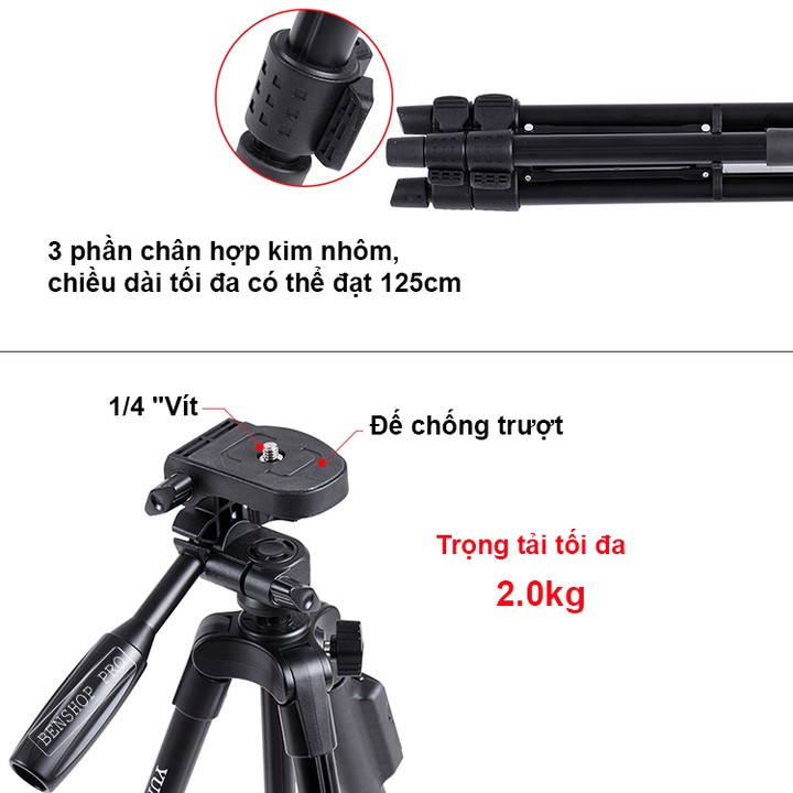 Tripod - Chân đế điện thoại, chân đế máy ảnh Yunteng VCT 5208 kiêm giá đỡ có remote Bluetooth điều khiển chụp từ xa | BigBuy360 - bigbuy360.vn