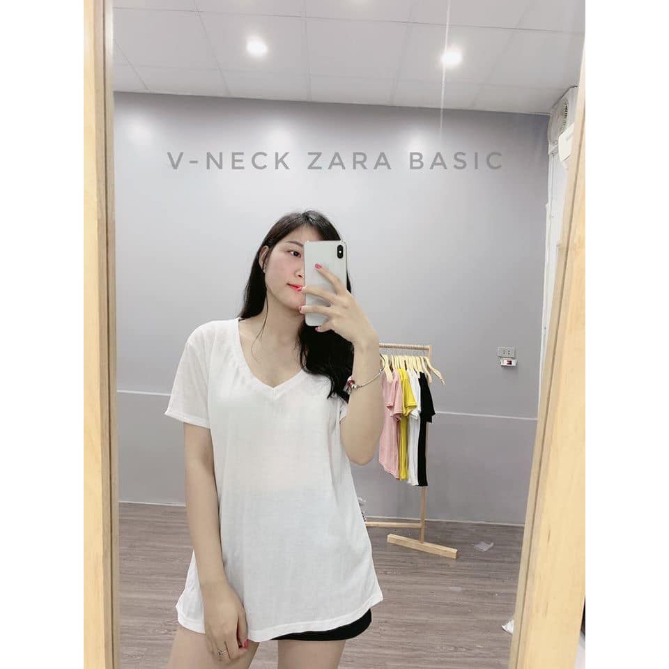 Áo Thun Lụa Giấy Cổ Tim Nữ [FREESHIP] 🌸 Phông trơn cao cấp, form rộng dáng suông màu ĐEN  TRẮNG  HỒNG Ulzzang 🌸