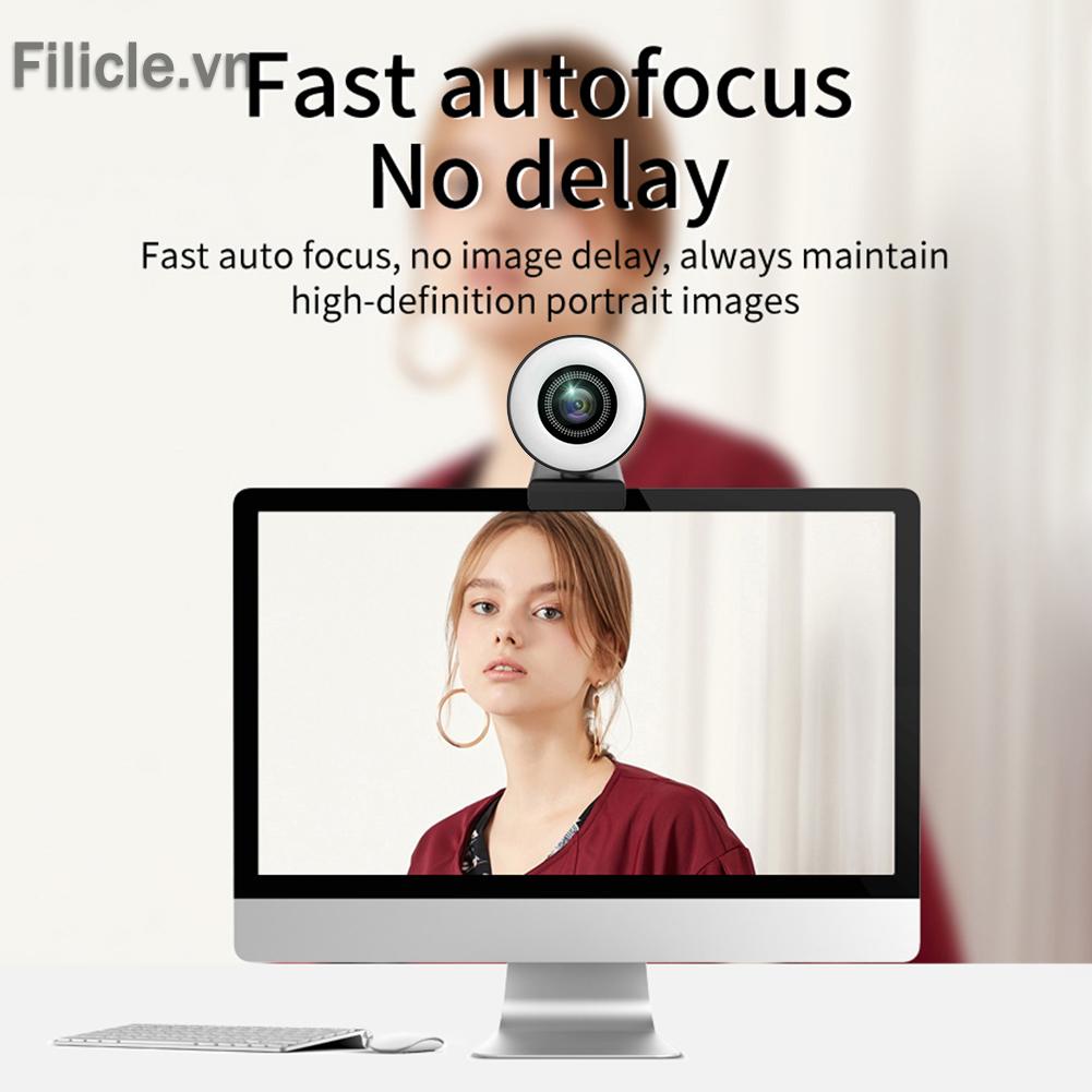 Webcam FILICLE 1080P HD USB kèm micro và vòng đèn dành cho máy tính | BigBuy360 - bigbuy360.vn
