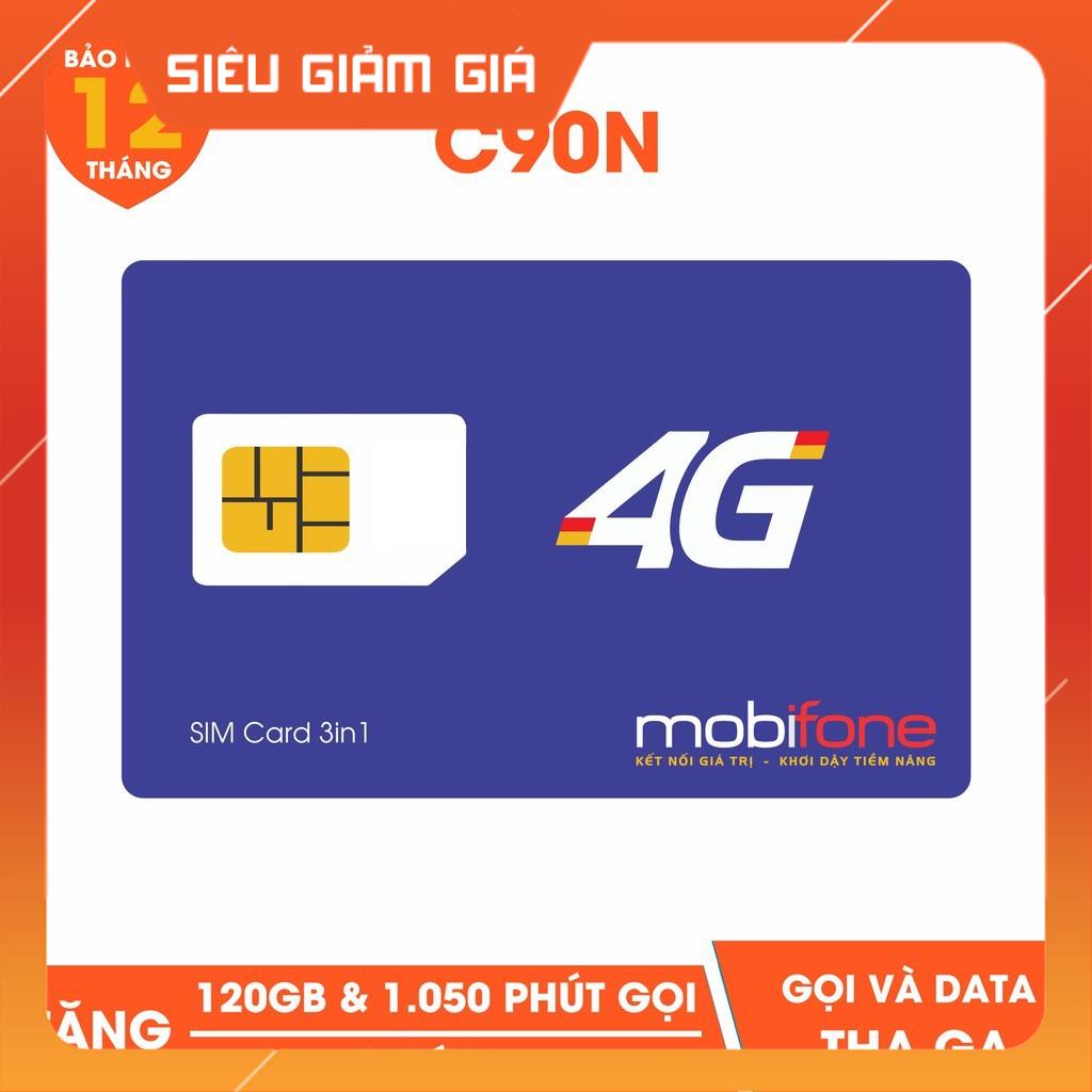 Sim 4G nghe gọi Mobifone gói C90N, trọn gói 1 năm không nạp tiền, miễn phí 1.440Gb data.