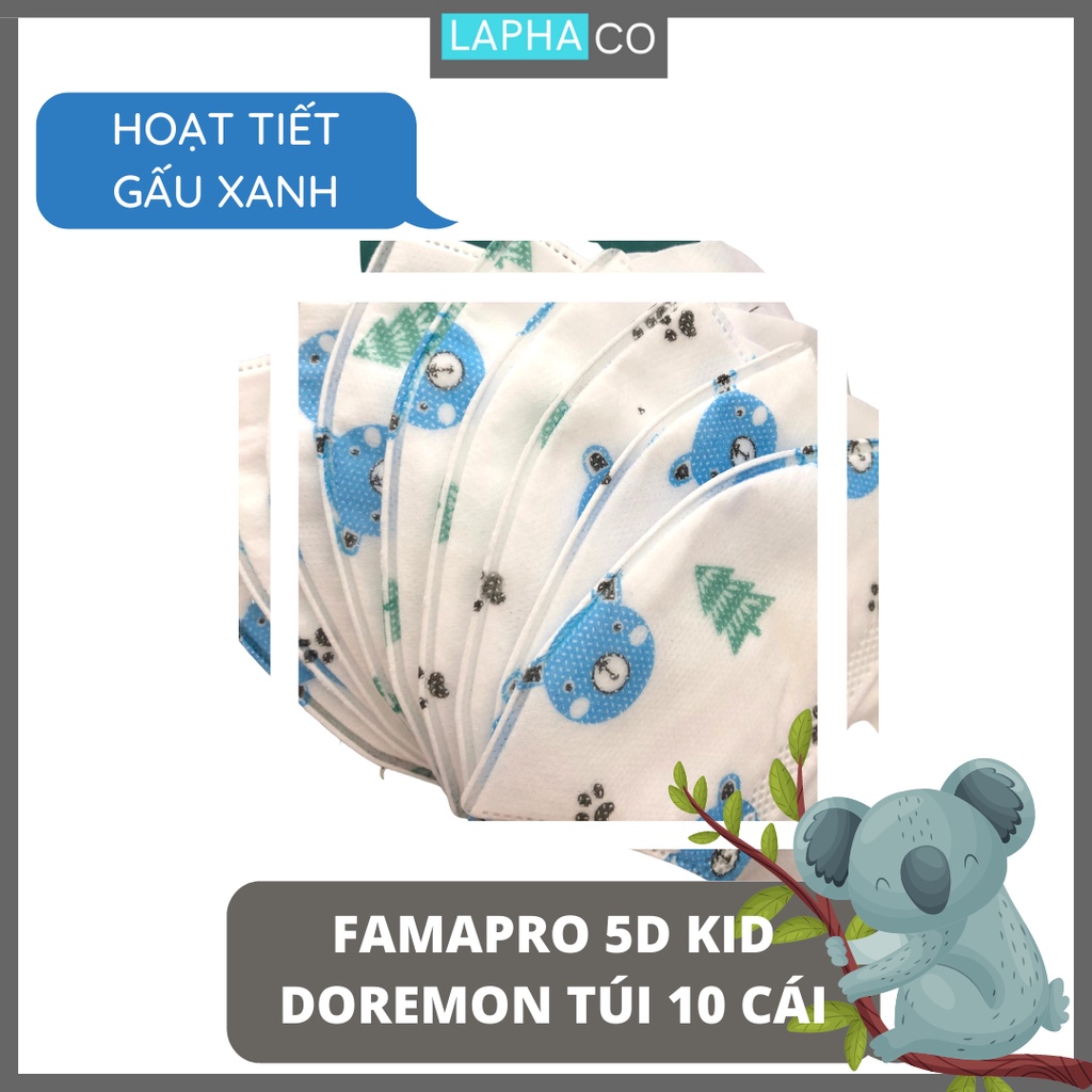 Khẩu trang y tế trẻ em kháng khuẩn 3 lớp Famapro 5D kid quai vải - Túi/Hộp 10 cái