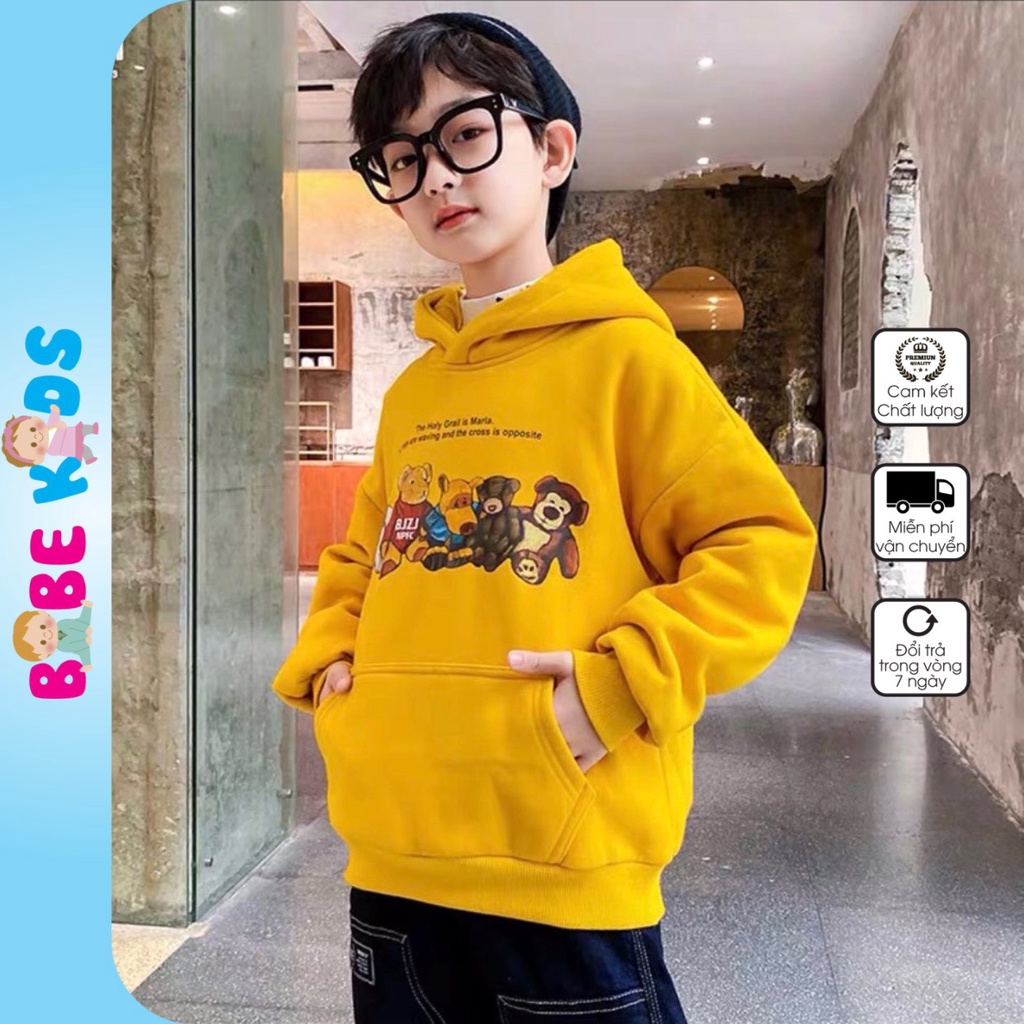 Áo hoodie unisex Babekids form rộng nỉ nam nữ NHỮNG CHÚ GẤU thời trang thu đông cho trẻ em từ 4 đến 8 tuổi