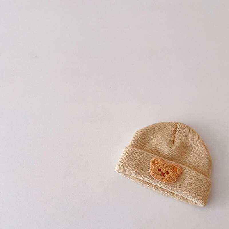 Mũ Beanie Dệt Kim Mềm Mại Màu Trơn Chống Gió Hình Gấu Hoạt Hình Giữ Ấm Mùa Thu Đông Cho Trẻ Sơ Sinh 0-2 tuổi