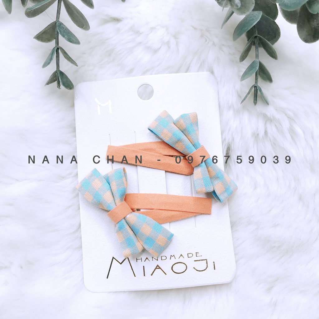 [I002] Set cặp tóc nơ caro vintage cho bé