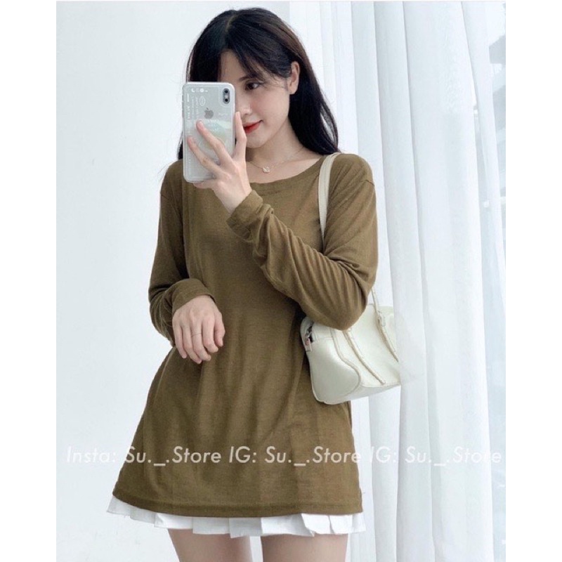 Áo Phông Giấy Form Rộng Tay Dài, Áo Thun Nữ Cổ Tròn Hàng Đẹp