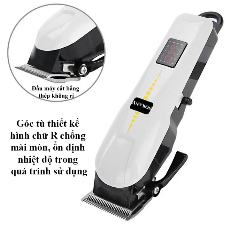 Cắt cả lông chó mèoTăng đơ hớt tóc Hàn Quốc Sokany AL-809 trang bị đèn led báo pin, lưỡi cắt sắc bén