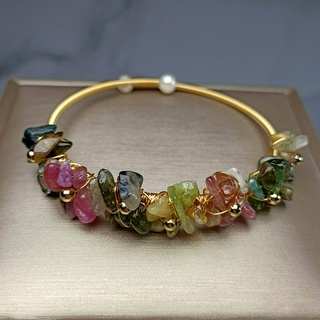 Vòng Tay Mạ Vàng 14k Đính Đá Tourmaline Tự Nhiên