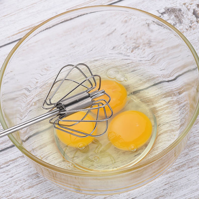 Máy đánh trứng cầm tay bán tự động thông minh, Cây phới lồng tròn đánh trứng thép không gỉ inox 304 có trục xoay