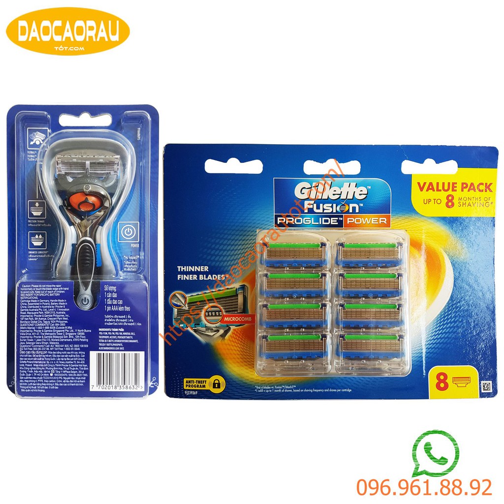 Bộ dao cạo râu 5 lưỡi Gillette Proglide5 Power (1 cán + 9 đầu cạo)