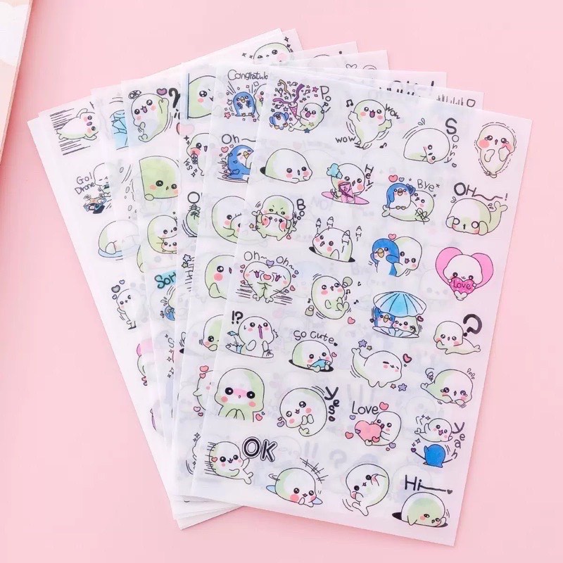 Bộ 6 sticker dán mẫu Hải cẩu, cá voi, heo