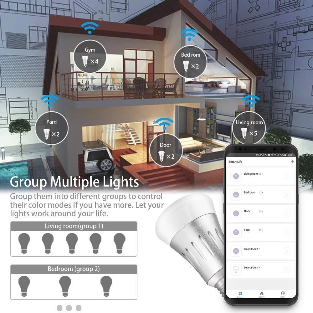 BÓNG ĐÈN LED 7W THÔNG MINH ĐỔI 16 TRIỆU MÀU, ĐIỀU KHIỂN BẰNG ĐIỆN THOẠI QUA SÓNG WIFI