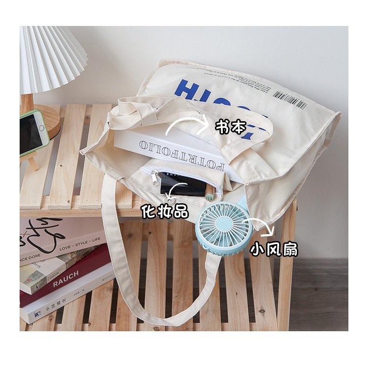 Túi vải tote nữ đeo vai có ngăn phụ họa tiết chữ YOUTH phong cách Uzzang