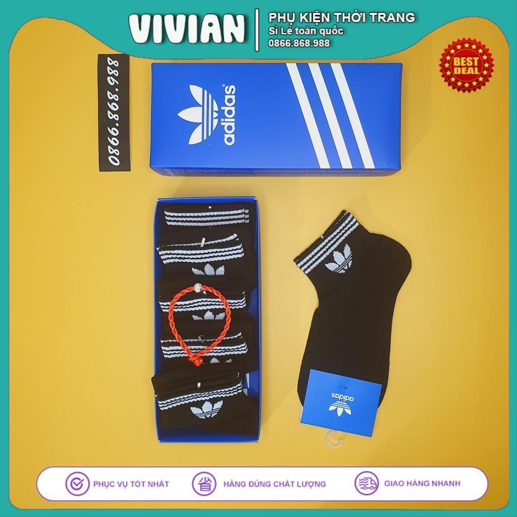 Tất Vớ ADIDAS 3 Sọc CỔ NGẮN Hộp COMBO 5 đôi dệt kim cao cấp, Chất liệu 95% Cotton, kháng khuẩn, thấm hút mồ hôi cực hiệu