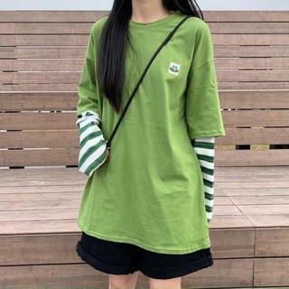 [ Có Ảnh Thật ] Áo thun tay dài form rộng unisex - Sweater thêu ếch nối tay