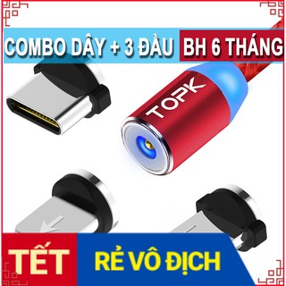 Combo 3 đầu cáp sạc nam châm topkam23 1m/2m 5v-2a qc 3.0 bh 6 tháng