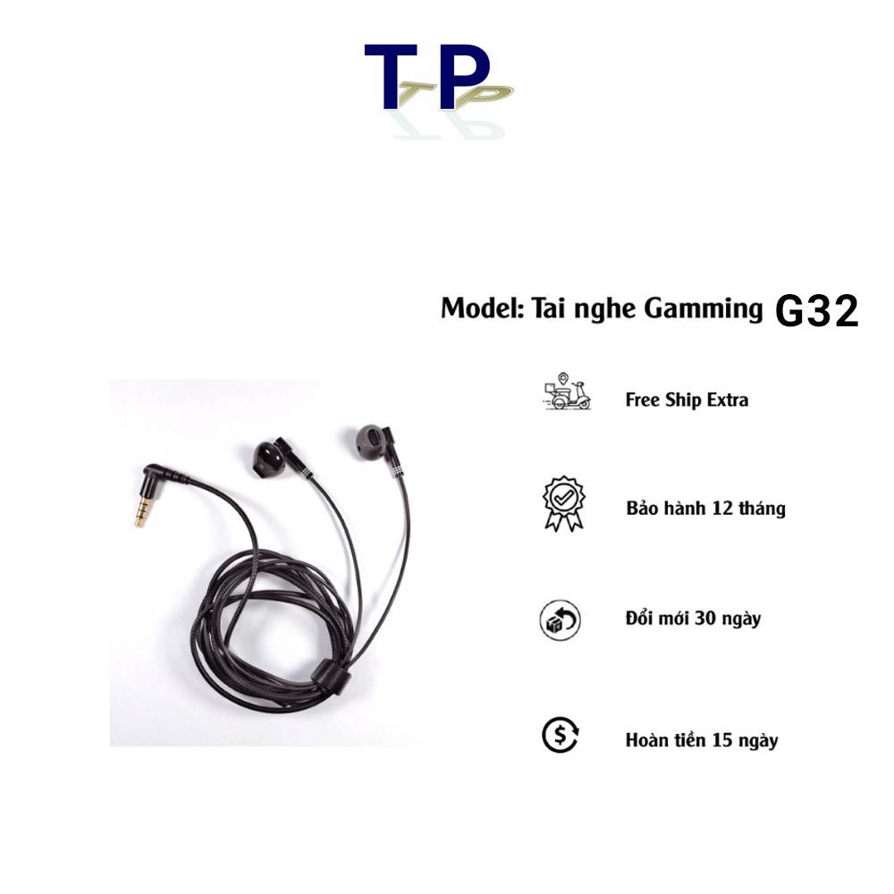 Tai nghe nhét tai gamming G32, tai nghe có mic và giắc cắm chữ L