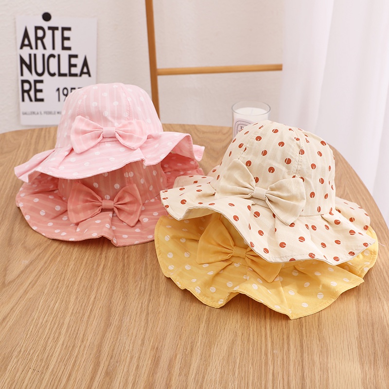 Nón Bucket Chất Liệu Cotton In Họa Tiết Chấm Bi Xinh Xắn Cho Bé