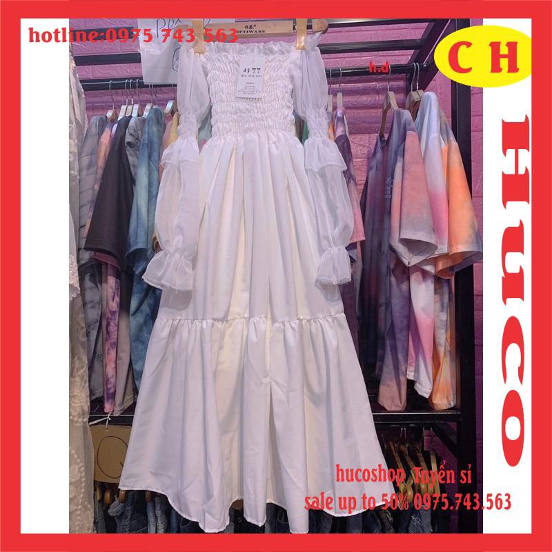 [ẢNH THẬT] váy trắng nữ trễ vai xoè hai tầng tay bồng chất voan có lớp lót trong form chuẩn ảnh Style Hàn quốc freesize | BigBuy360 - bigbuy360.vn