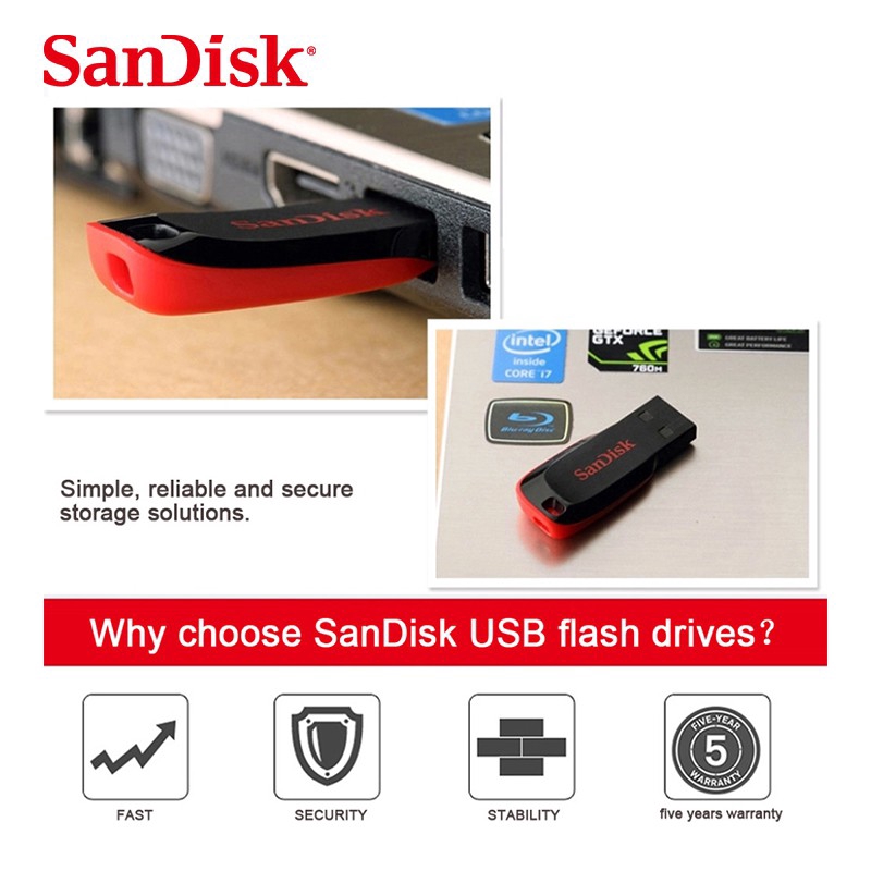 Đèn LED SanDisk đầu sạc USB tốc độ USB 2.0 8GB 16GB 32GB 64GB 128GB | WebRaoVat - webraovat.net.vn