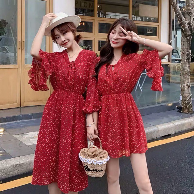 (HÀNG ORDER) Váy chấm bi dáng xòe đôi bạn thân GNCM