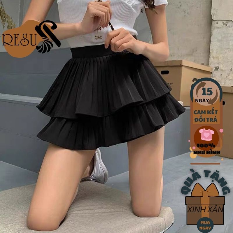 Chân váy xòe xếp li 2 tầng cao cấp dáng ngắn Quảng Châu cao cấp ( có quần trong )