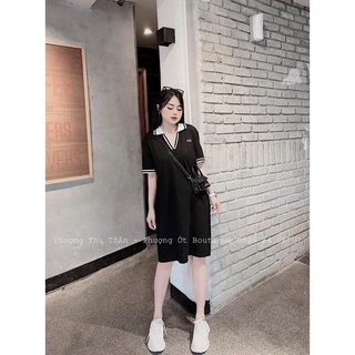 Vn687 - váy polo đen cổ trắng v phối viền