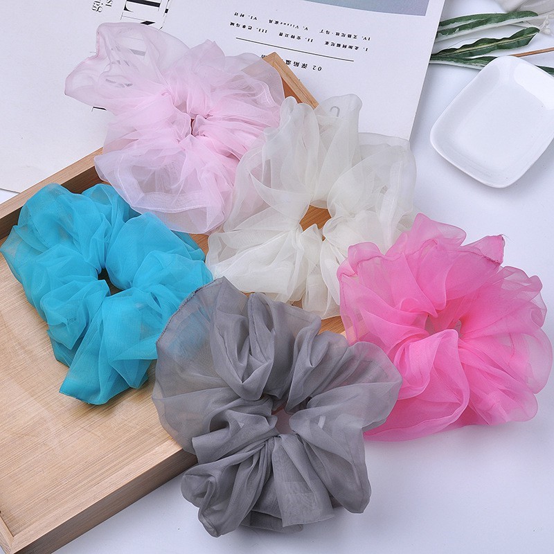 Dây buộc tóc,  Cột tóc scrunchies vải voan kính trơn nhiều màu thanh lịch siêu hot cho nữ, / giày thể thao97