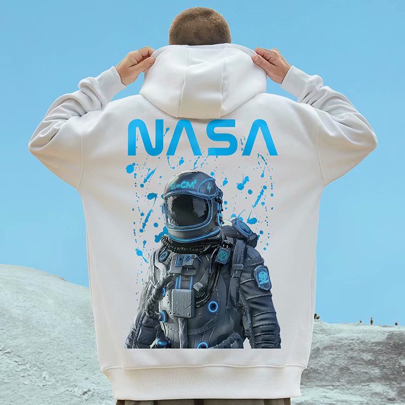 Áo hoodie mặc ngoài dáng rộng in họa tiết NASA phi hành gia size lớn M-5XL thời trang thu đông dành cho nam
