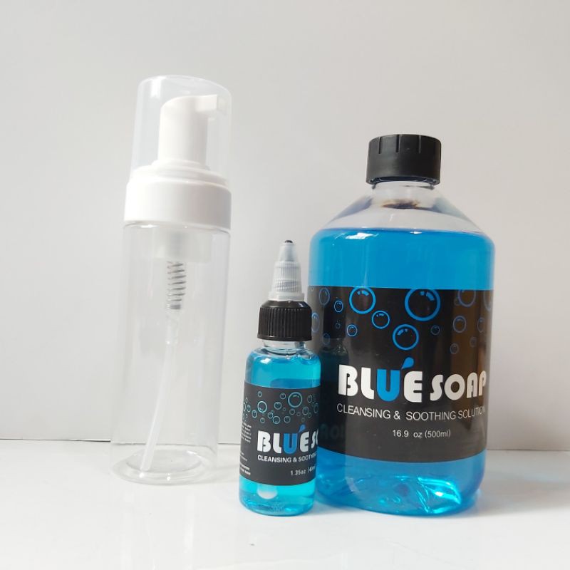 Dung dịch chùi mực xăm Bluesoap siêu đậm đặc 500ml-40ml/chai tạo bọt 150ml lau mực cực đã