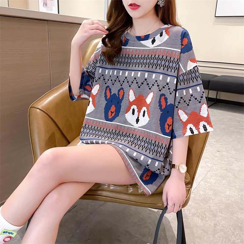 Korean version of loose fashion print trend short-sleeved T-shirt woman