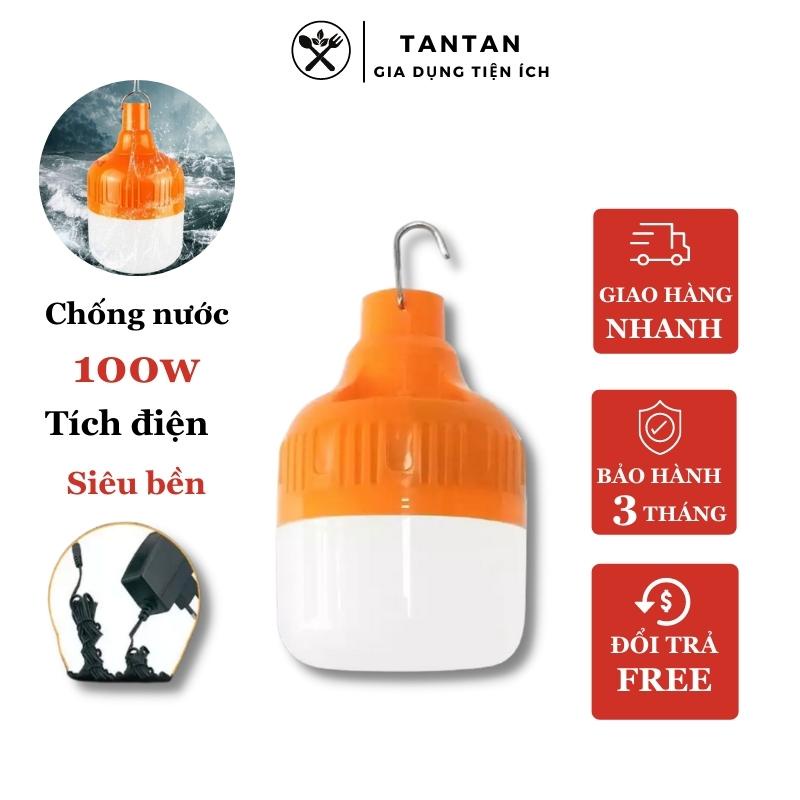 Bóng đèn led tích điện, đèn tích điện 100W siêu sáng 6h-8h, gọn nhẹ, có móc treo tiện lợi cao cấp Châu Âu