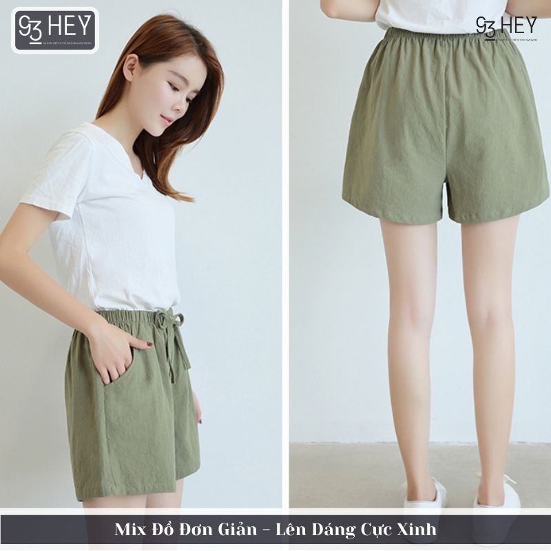 [Mã FAGET5K giảm 5K đơn 0đ] Quần Short Đùi Nữ Ổng Rộng Chất Đũi Xuất Nhật Cạp Chun Dây Rút Túi Thời Trang 93HEY QS07