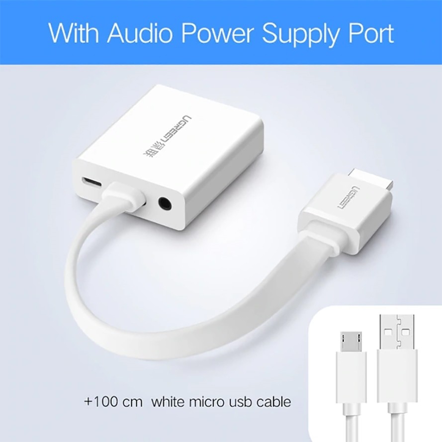 Cáp Chuyển Đổi HDMI Sang VGA Dây Dẹp Màu Trắng Kèm Audio Ugreen 40247 Chính Hãng