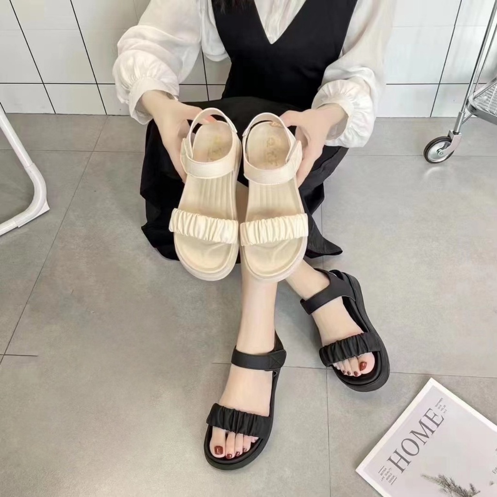 Sandal nữ đế bằng quai nhún KANS & KAI, đế độn cao 5cm