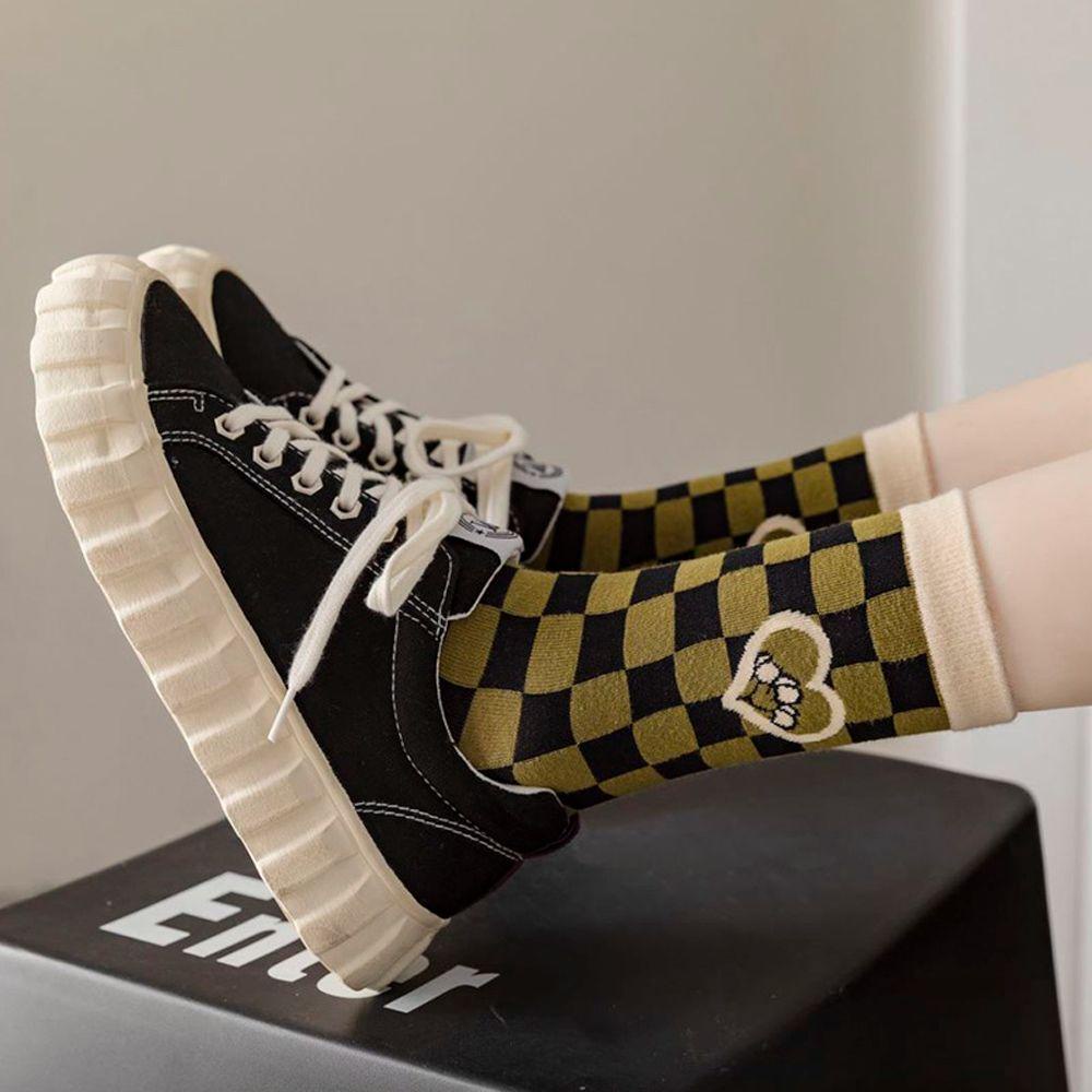 Vớ Thể Thao VANES1 Cổ Ngắn Thêu Họa Tiết Lưới / Hình Thoi / Bông Hoa Màu Tương Phản Dễ Thương Cho Nữ