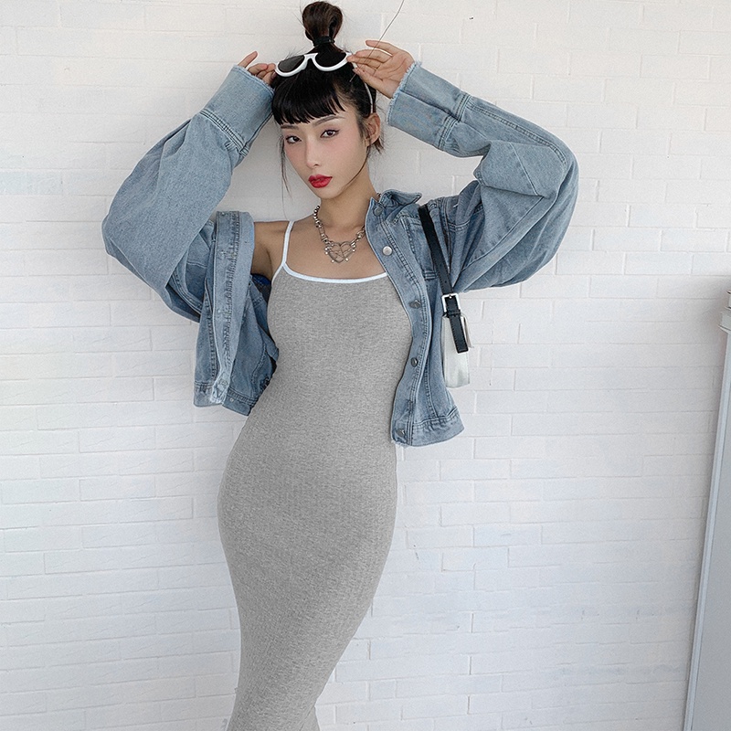 Kliou Đầm Hai Dây Dáng Ôm Dài Nhiều Màu Cơ Bản Quyến Rũ Dễ Phối Đồ Dành Cho Bạn Nữ