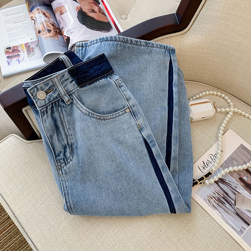 Chân váy jean Dáng Suông Xẻ Tà Màu Sắc Tương Phản Thời Trang Mùa Hè Hàn Quốc 2022
