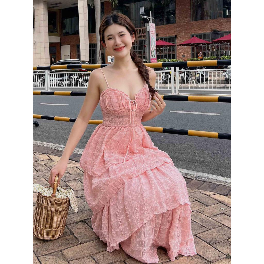 Đầm Nữ Dài Apron Layers, Chất Vải Đũi Xốp Thoải Mái, WDD034-03,SOMEHOW