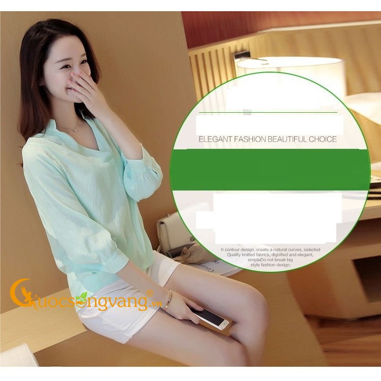 Áo nữ áo kiểu tay lỡ vạt trước ngắn sau đuôi tôm GLA034 xanh ngọc Cuocsongvang