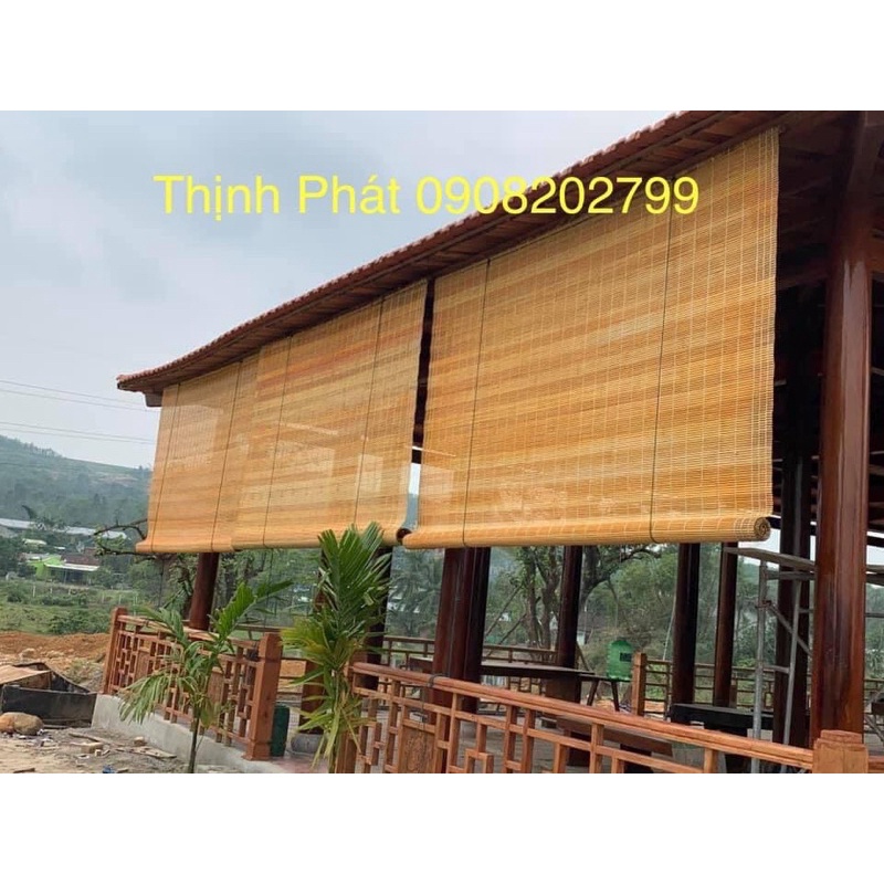 Mành tre che nắng vàng. Mành rèm trúc Bóng Vàng cạo vỏ. Mành tre trúc che năng ngoài trơi quán Cafe.