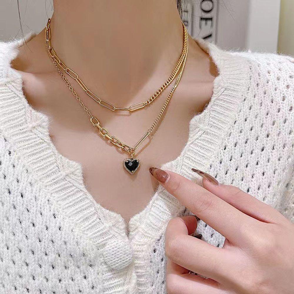 Vòng cổ Hai Lớp Mặt Trái Tim Sang Trọng Thời Trang Cho Nữ