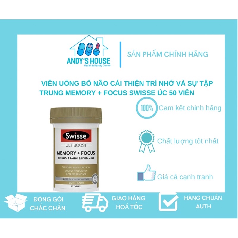 Viên Uống Bổ Não Cải Thiện Trí Nhớ Và Sự Tập Trung Memory + Focus Swisee Úc 50v