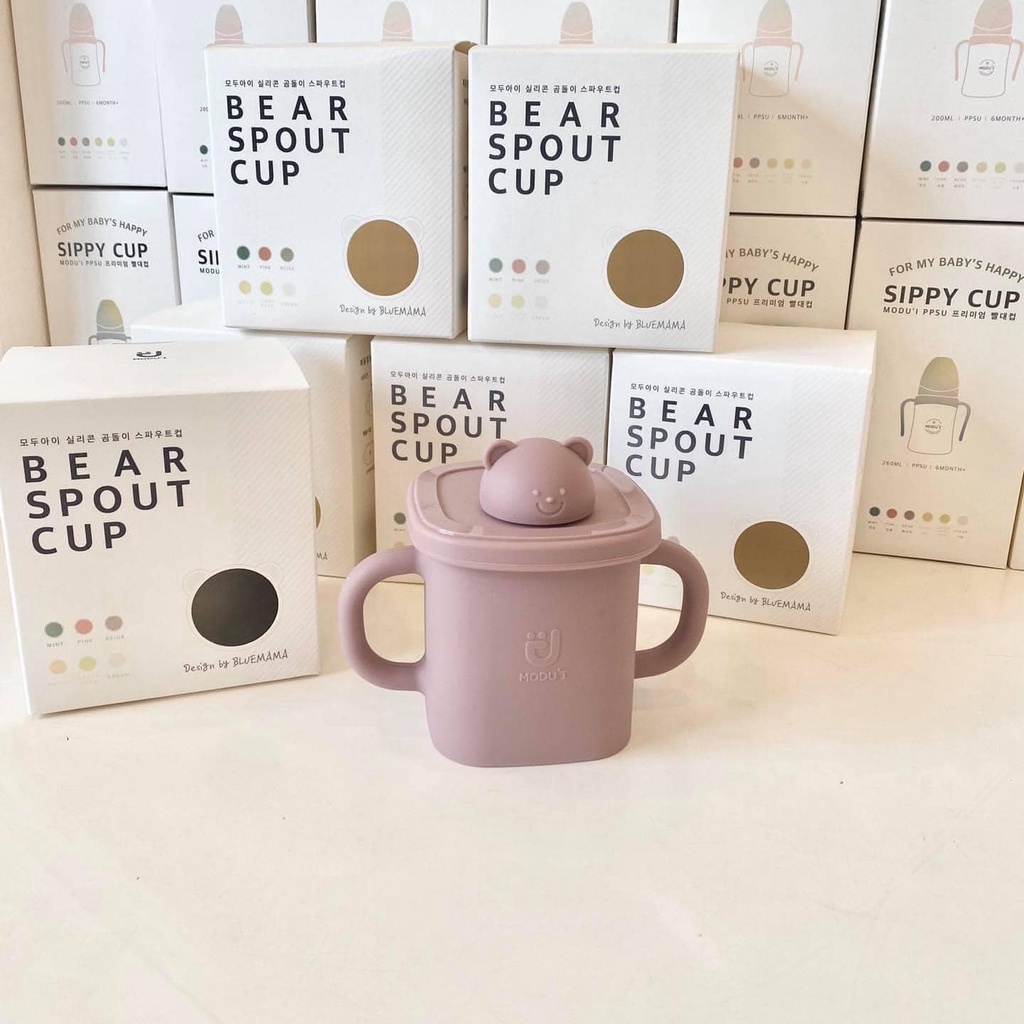 Cốc uống nước Silicon - Bear Spout Cup có nắp cho bé tập uống silicon Chính hãng Bluemama Hàn Quốc