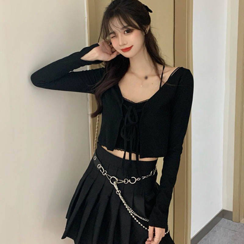 Áo Cardigan Tay Dài Màu Trơn Phối Nơ Thiết Kế Ôm Sát Tôn Dáng | BigBuy360 - bigbuy360.vn