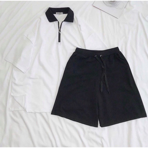 Áo thun polo nữ cổ khóa unisex form rộng tay lỡ NAVISA pl02