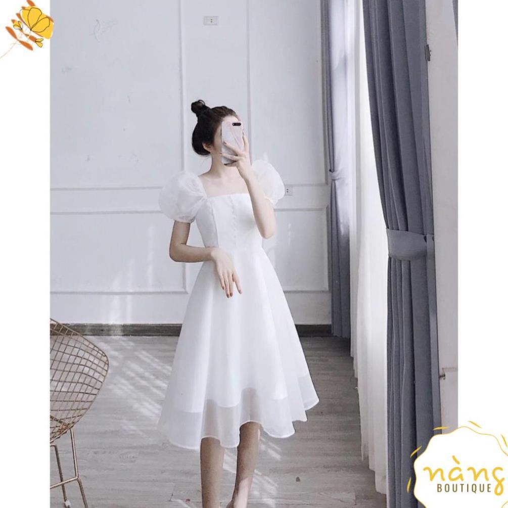 [Mẫu yêu thích] Váy Nữ Đẹp 💖FREESHIP💖 Đầm dáng xòe công chúa tay phồng nút [Mẫu Mới 2021]